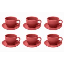 Conjunto de 6 Xícaras Com Pires 210ml Cerâmica Vermelho Mimo Style