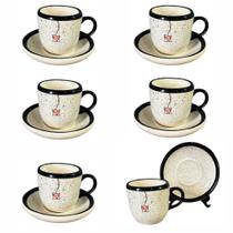 Conjunto de 6 Xícaras com Pires Para Servir Café Feitos Em Cerâmica