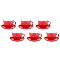 Conjunto de 6 Xícaras de 210ml com Pires Cazza Vermelho