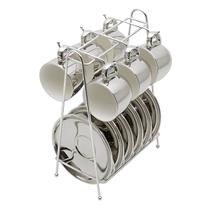Conjunto De 6 Xícaras De Café Com Pires e Suporte Versa Prata/Branco 90Ml Wolff