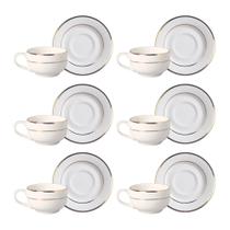 Conjunto de 6 Xícaras de Café com Pires em Cerâmica Relevo Ouro 85ml - Alleanza Conjunto de 6 Xícaras de Café com Pires em Cerâmica Relevo Ouro 85ml - Alleanza