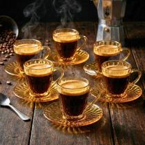 Conjunto de 6 Xícaras de Café com Pires Vidro 90ml Majestic Âmbar Mimo Style