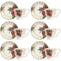 Conjunto de 6 Xícaras de Chá com Pires Encanto Dourado de Cerâmica 190ml - Scalla