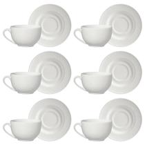 Conjunto de 6 Xícaras de Chá com Pires Satin White de Cerâmica 250ml - Alleanza