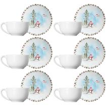 Conjunto de 6 Xícaras de Chá com Pires Snow de Cerâmica 250ml - Alleanza