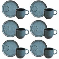 Conjunto de 6 Xícaras de Chá com Pires Stoneware Linhas Night Sky 230ml - Porto Brasil Conjunto de 6 Xícaras de Chá com Pires Stoneware Linhas Night Sky 230ml - Porto Brasil