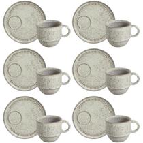 Conjunto de 6 Xícaras de Chá com Pires Stoneware Linhas Pistache 230ml - Porto Brasil