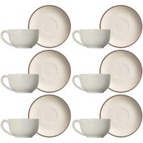Conjunto de 6 Xícaras de Chá com Pires Vanilla de Cerâmica 250ml - Alleanza