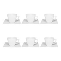 Conjunto De 6 Xícaras De Porcelana Branca Com Pires 200ml Café Chá Kit