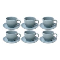 Conjunto de 6 Xícaras Para Café 90ml Com Pires Cerâmica Cinza Mimo Style