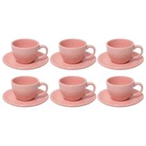 Conjunto de 6 Xícaras Para Café 90ml Com Pires Cerâmica Rosa Mimo Style