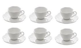 Conjunto de 6 Xícaras para Café com Pires de Porcelana Branca 100ml New Bone Butterfly Flower