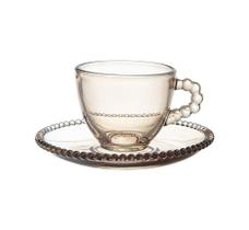 Conjunto de 6 Xícaras para Café Pearl c/ Pires em Vidro Âmbar 90ml - Hauskraft Conjunto de 6 Xícaras para Café Pearl c/ Pires em Vidro Âmbar 90ml - Hauskraft