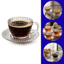 Conjunto de 6 xícaras para Chá e Café em Cristal Siena 210ml com Pires Transparente Conjunto de 6 xícaras para Chá e Café em Cristal Siena 210ml com Pires Transparente