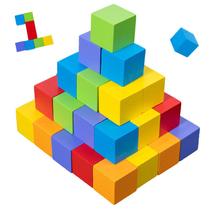 Conjunto de 60 peças de blocos de construção de cubos de madeira para crianças Conjunto de 60 peças de blocos de construção de cubos de madeira para crianças