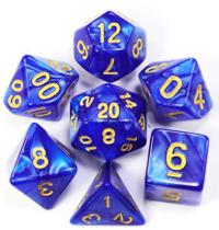 Conjunto de 7 Dados de RPG Azul Marmorizado