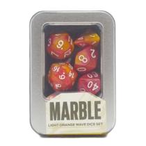 Conjunto de 7 Dados Marble para RPG (D4, D6, D8, D10, D10%, D12, D20) - Buró Red Box