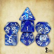 Conjunto de 7 dados - Mesclado Azul-Cinza - RPG