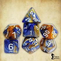 Conjunto de 7 dados - Mesclado Azul-Dourado - RPG Conjunto de 7 dados - Mesclado Azul-Dourado - RPG