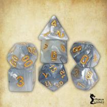 Conjunto de 7 dados - Mesclado Cinza-Branco - RPG Conjunto de 7 dados - Mesclado Cinza-Branco - RPG