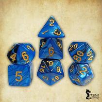 Conjunto de 7 dados - Mesclado Preto-Azul - RPG