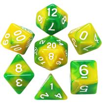 Conjunto de 7 dados- Mesclado Verde-Amarelo - RPG - T&G