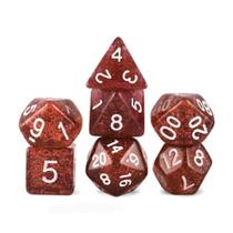 Conjunto de 7 Dados para RPG Translucido Vinho Glitter (D4, D6, D8, D10, D10%, D12, D20) - RPGMB