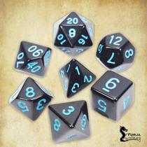 Conjunto de 7 dados- Preto com azul - RPG