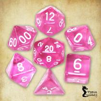 Conjunto de 7 dados- Rosa Claro Translúcido - RPG Conjunto de 7 dados- Rosa Claro Translúcido - RPG