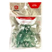 Conjunto de 7 Dados RPG Glitter Ciano e Branco Central