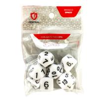 Conjunto de 7 Dados RPG Opaco Branco e Preto Central