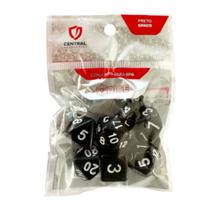 Conjunto de 7 Dados RPG Opaco Preto e Branco Central