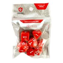 Conjunto de 7 Dados RPG Opaco Vermelho e Branco Central