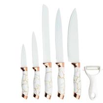 Conjunto de 7 Facas de Cozinha em Aço Inoxidável, Branco Mármore Conjunto de 7 Facas de Cozinha em Aço Inoxidável, Branco Mármore