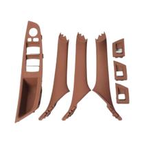 Conjunto De 7 Peças De Maçanetas De Porta Interna Em Fibra De Carbono Bege E Preto Para Carros Com