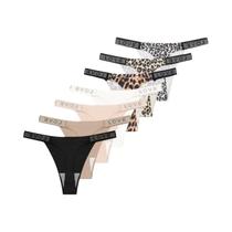 Conjunto De 7 Peças De Tanga Feminina Com Estampa De Leopardo E Cristais, Cintura Baixa, Macio,