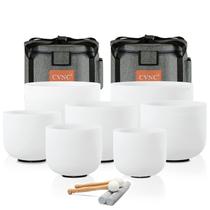 Conjunto de 7 taças de canto de cristal de quartzo de chakra fosco CVNC