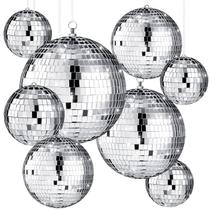 Conjunto de 8 Bolas de Discoteca Haull Silver Mirror - 4 a 30cm com Anel Suspenso