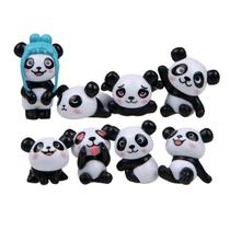 Conjunto de 8 bonecos fofos de panda para decoração de jardim PVC Mini Conjunto de 8 bonecos fofos de panda para decoração de jardim PVC Mini