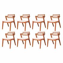 Conjunto de 8 Cadeiras em Madeira Maciça, Rattan de Fibra 100% Natural e Estofada Verona Authentic e