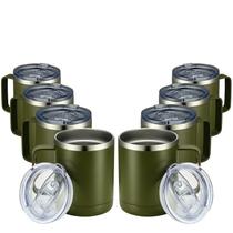 Conjunto de 8 canecas de viagem de aço inoxidável MEWAY de 12 onças, verde militar Conjunto de 8 canecas de viagem de aço inoxidável MEWAY de 12 onças, verde militar