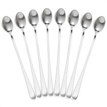 Conjunto de 8 colheres longas de café de aço inoxidável de 23 cm, lavável na máquina de lavar louça
