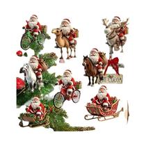 Conjunto De 8 Enfeites De Madeira 2D Planos Do Papai Noel Para Árvores De Natal E Decorações