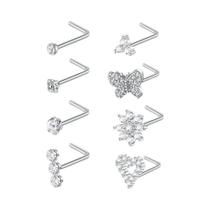 Conjunto De 8 Peças De Piercings Para Nariz Em Forma De L 18G 20G Em Aço Cirúrgico Para Mulheres