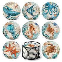 Conjunto de 8 peças Stone Marine Life Coaster Teivio de 10 cm