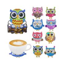 Conjunto De 8 Porta-Copos De Pintura Diamante Para Adultos Com Suporte, Strass De Cristal,