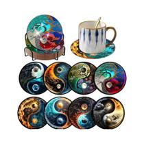 Conjunto De 8 Porta-Copos De Tai Chi Bagua Pintados Com Diamantes Brilhantes, Resistentes Ao Calor,