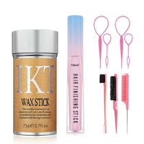 Conjunto de 9 Peças de Bastões Finalizadores de Cabelo com Bastão de Cera, Ferramentas para Rabo de Cavalo, Kit de Pentes para Mulher e Menina, Modelagem Capilar, Não Oleoso e Não Pegajoso, Escova para Borda e Parte Traseira (Rosa)