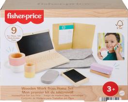 Conjunto de 9 peças de madeira Pretend Play Work from Home Fisher-Price Conjunto de 9 peças de madeira Pretend Play Work from Home Fisher-Price