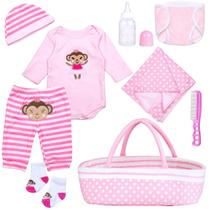 Conjunto de 9 peças de roupas Reborn Baby Dolls com berço Pink Dot